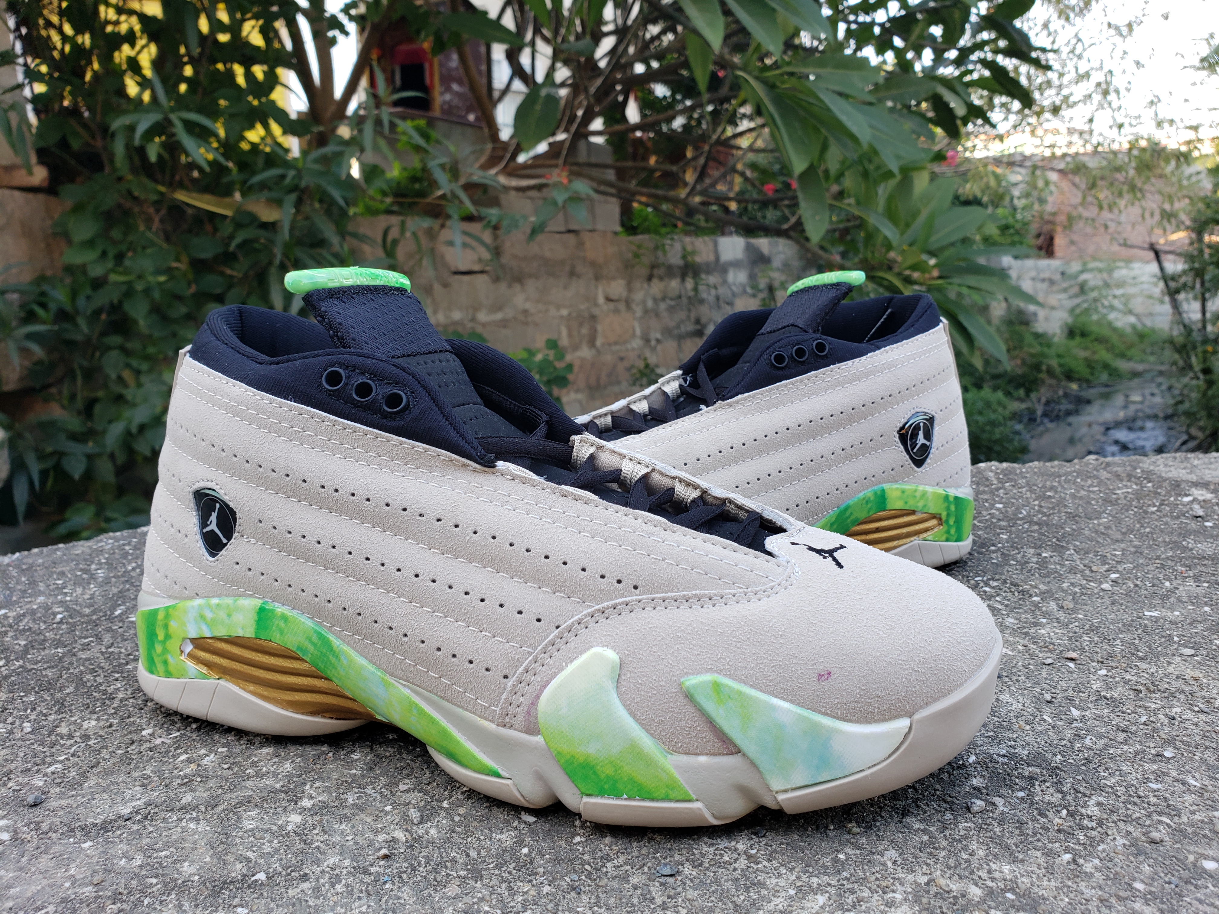 2021 Air Jordan 14 Grey Green Black Shoes